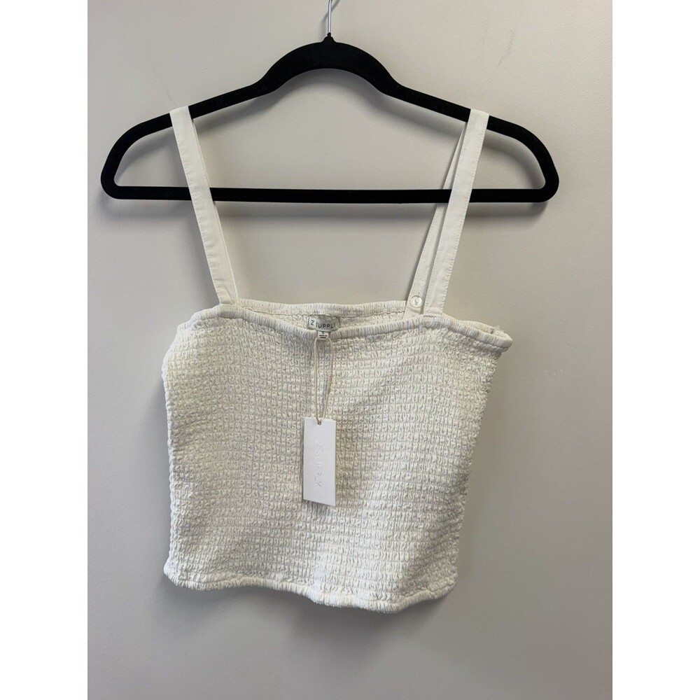 Z Supply Amelie Linen Smocked Square Neck Tank Top White Women's Size S
